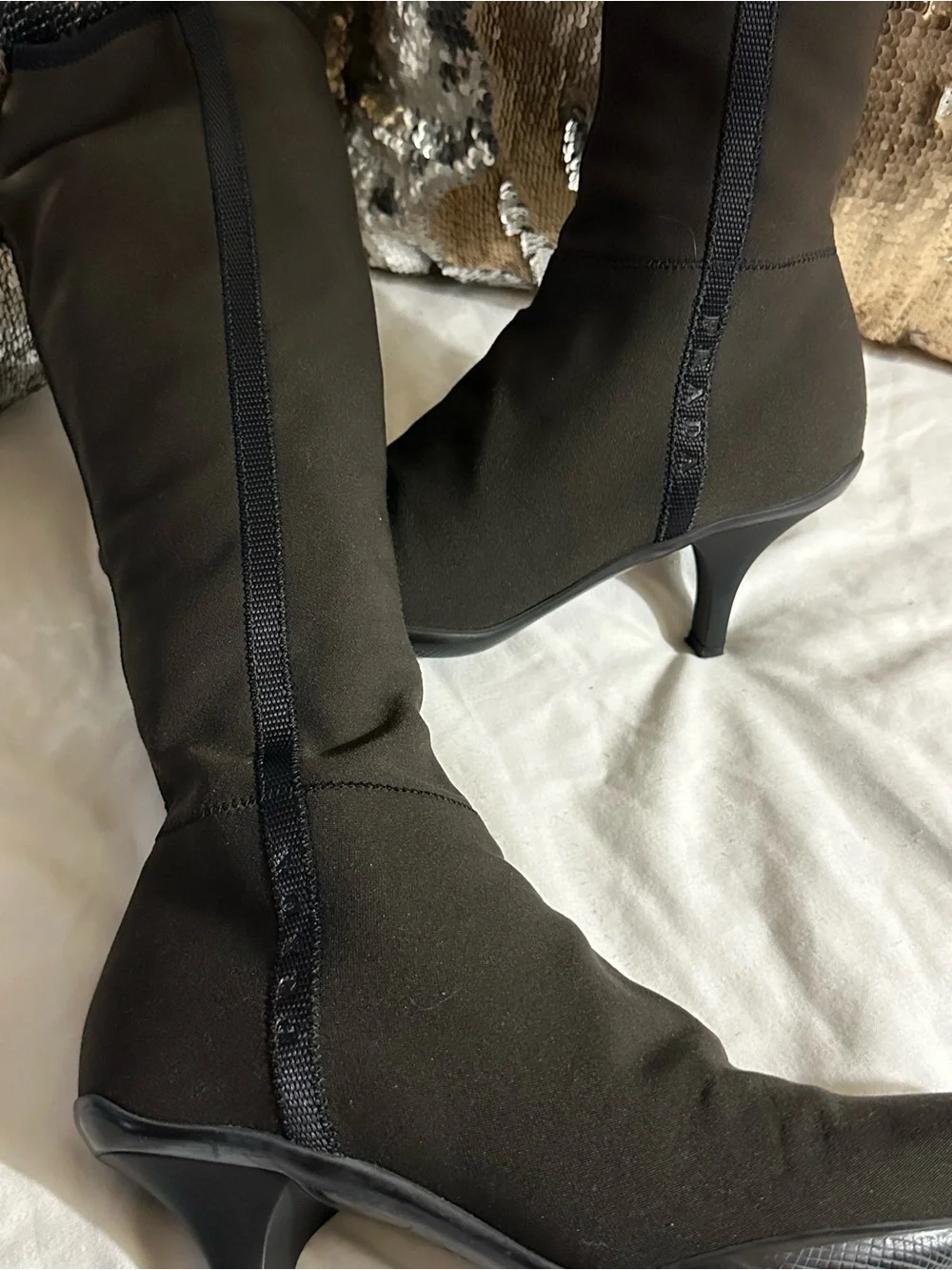 Prada Black Stretch Over-the-Knee Kitten Heel Boots